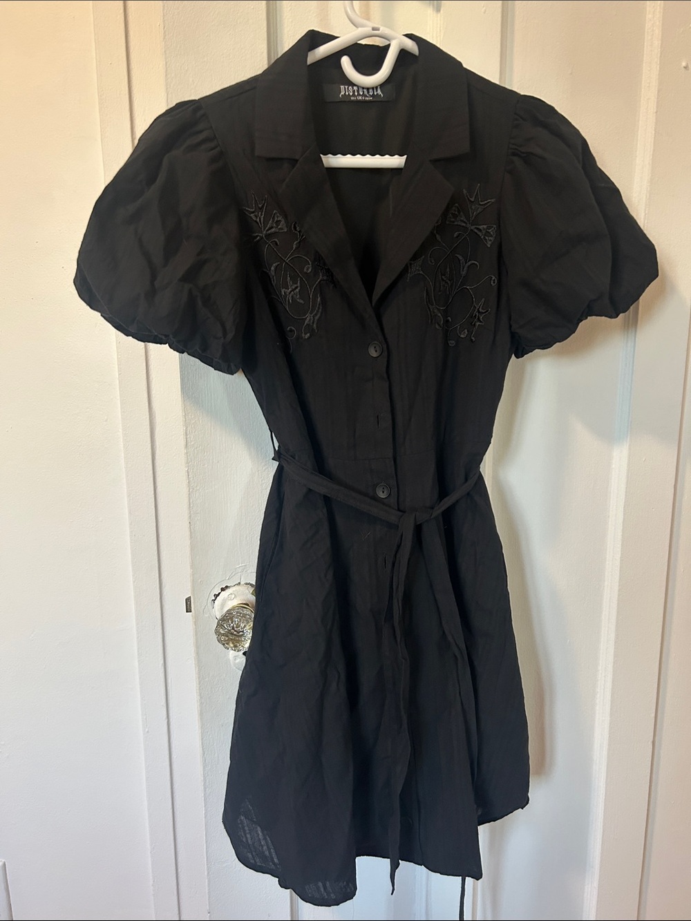 Disturbia  US 2 Black Puff Sleeve Shirt Dress with Belt